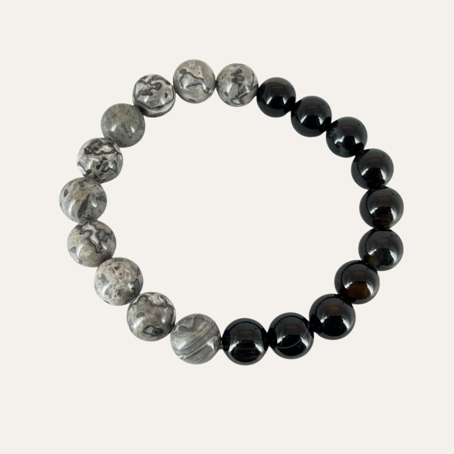 N3VO Obsidian Storm Beaded Bracelet – Black & White Stone Finish