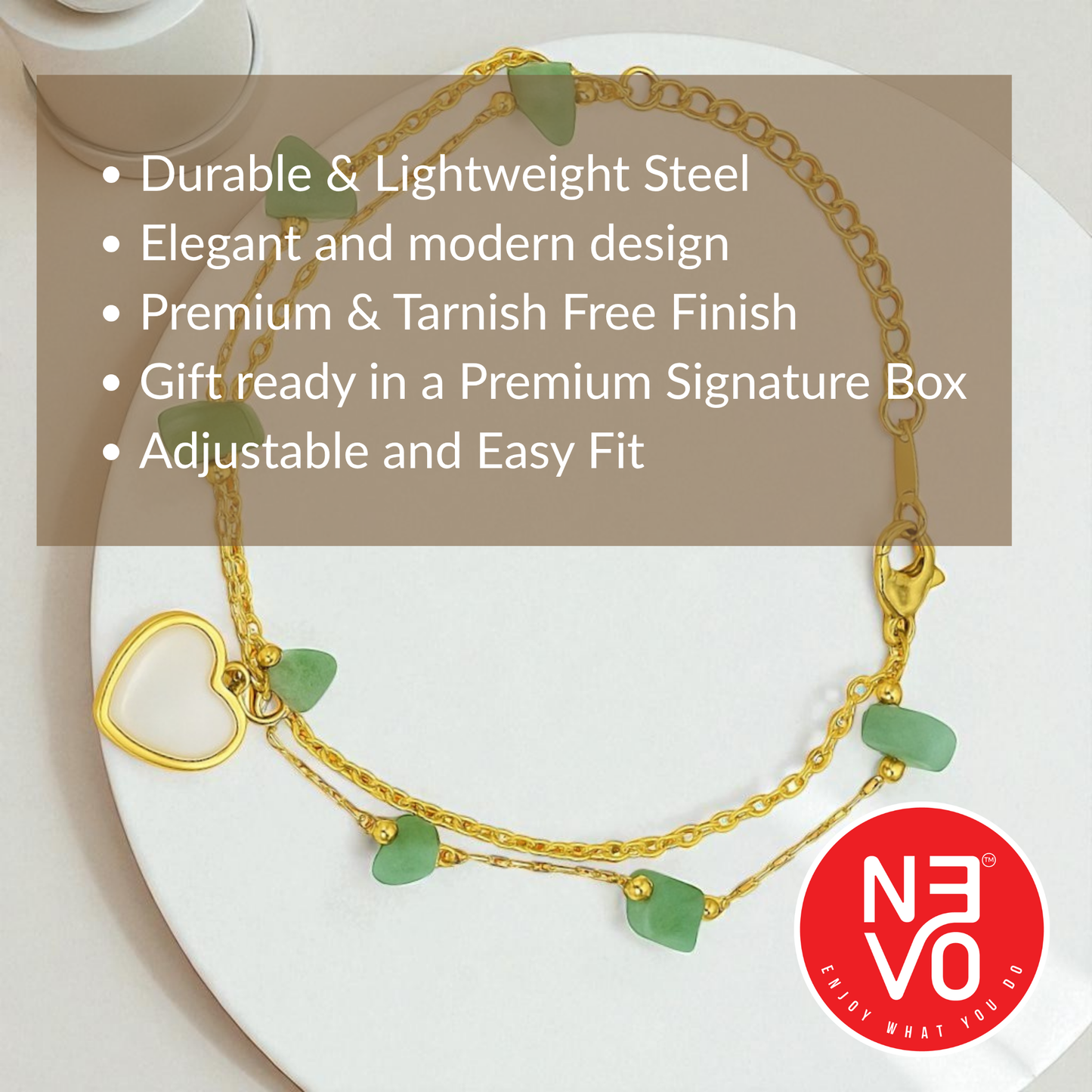 N3VO Green Heartstone Bracelet