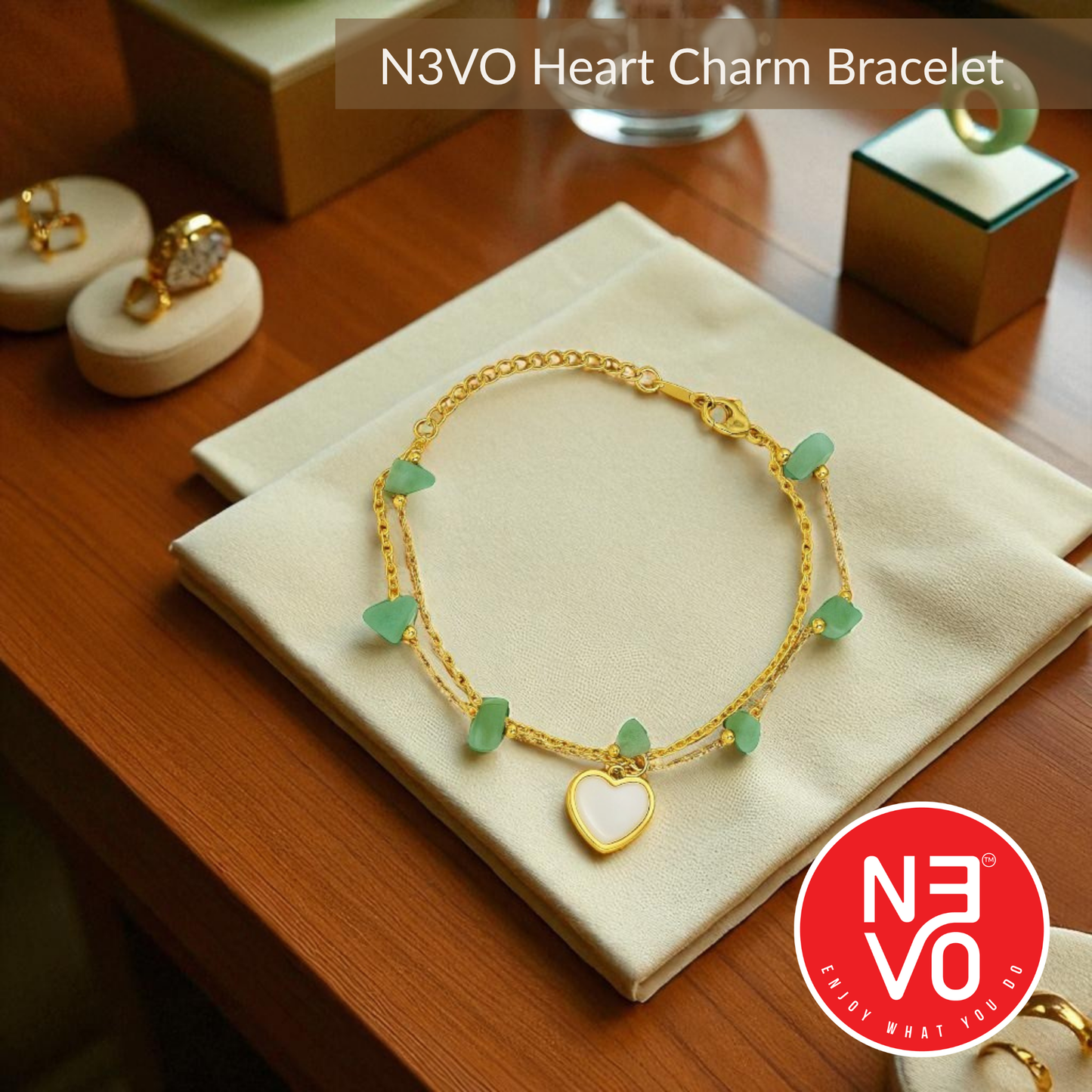 N3VO Green Heartstone Bracelet