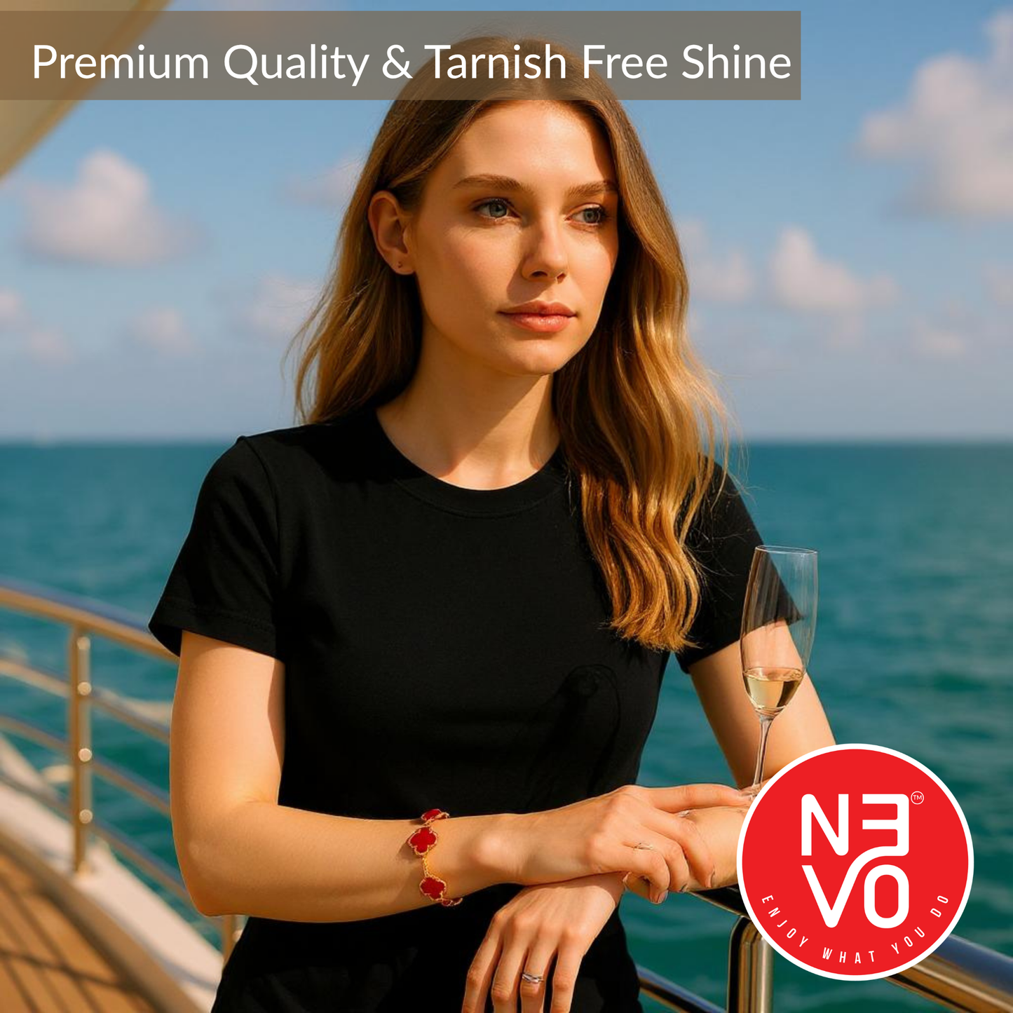 N3VO Clover Radiance Red Enamel Bracelet