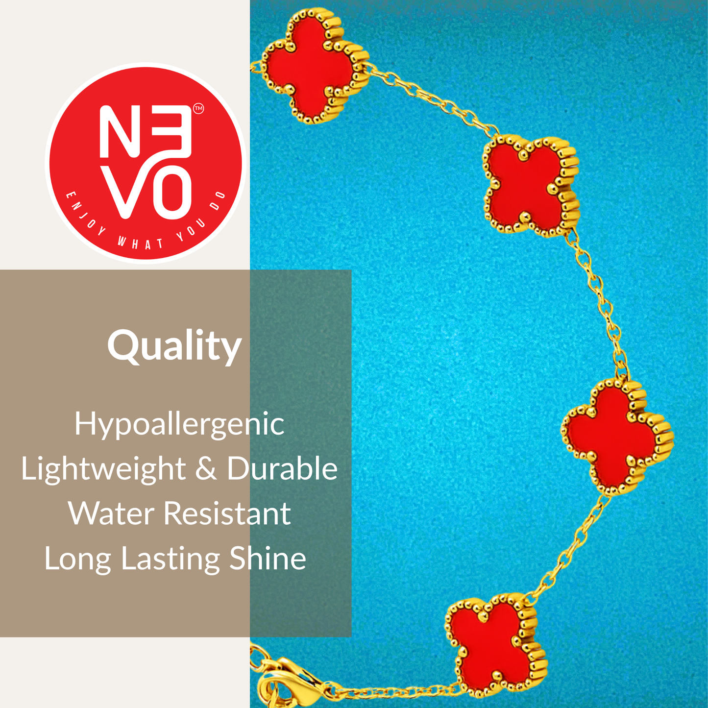 N3VO Clover Radiance Red Enamel Bracelet