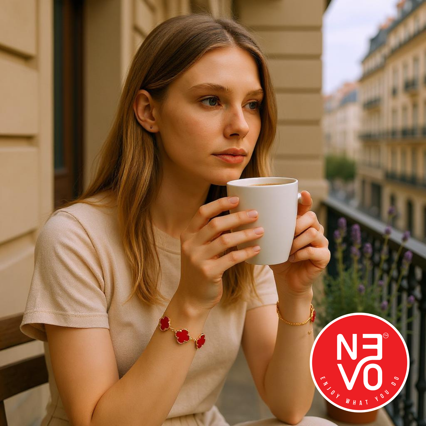 N3VO Clover Radiance Red Enamel Bracelet