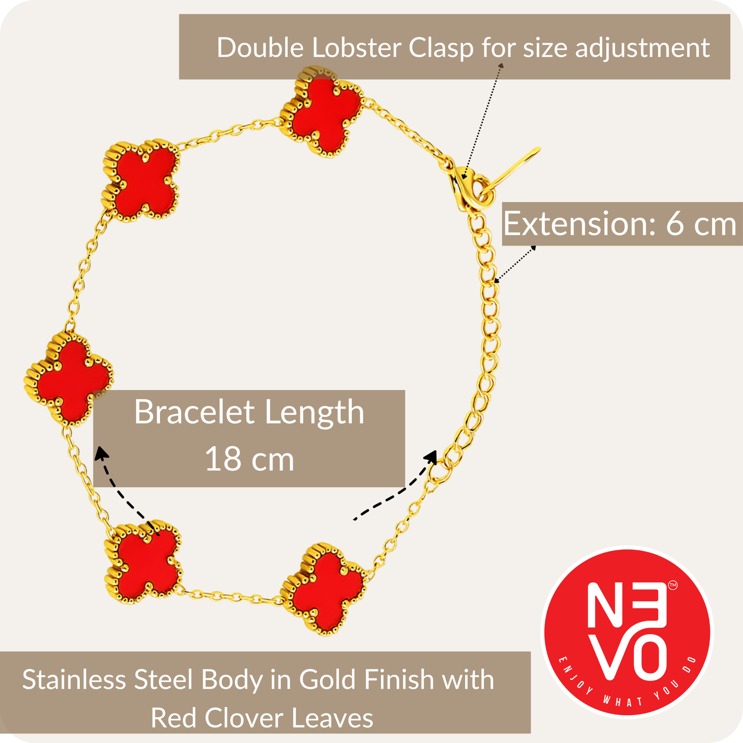 N3VO Clover Radiance Red Enamel Bracelet
