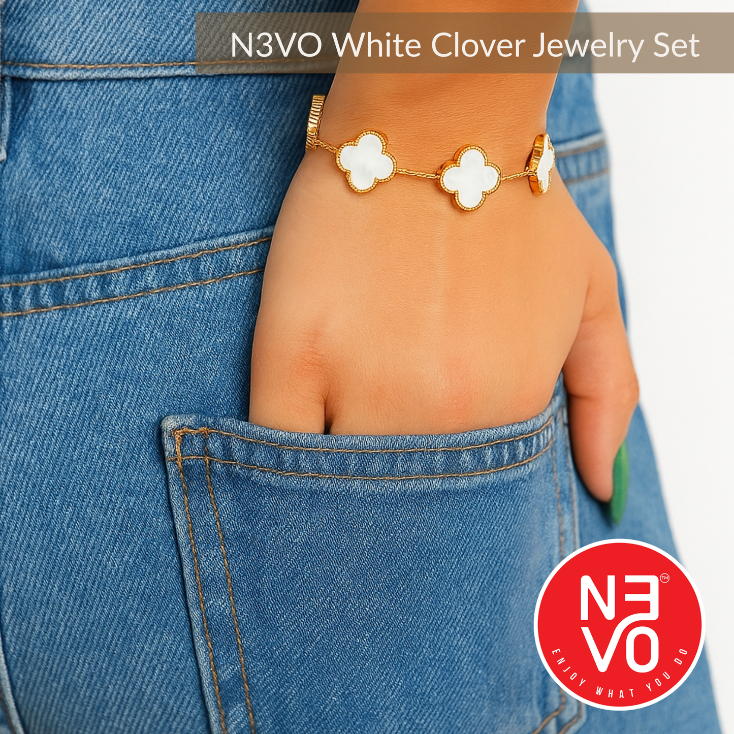 N3VO White Clover Jewelry Set