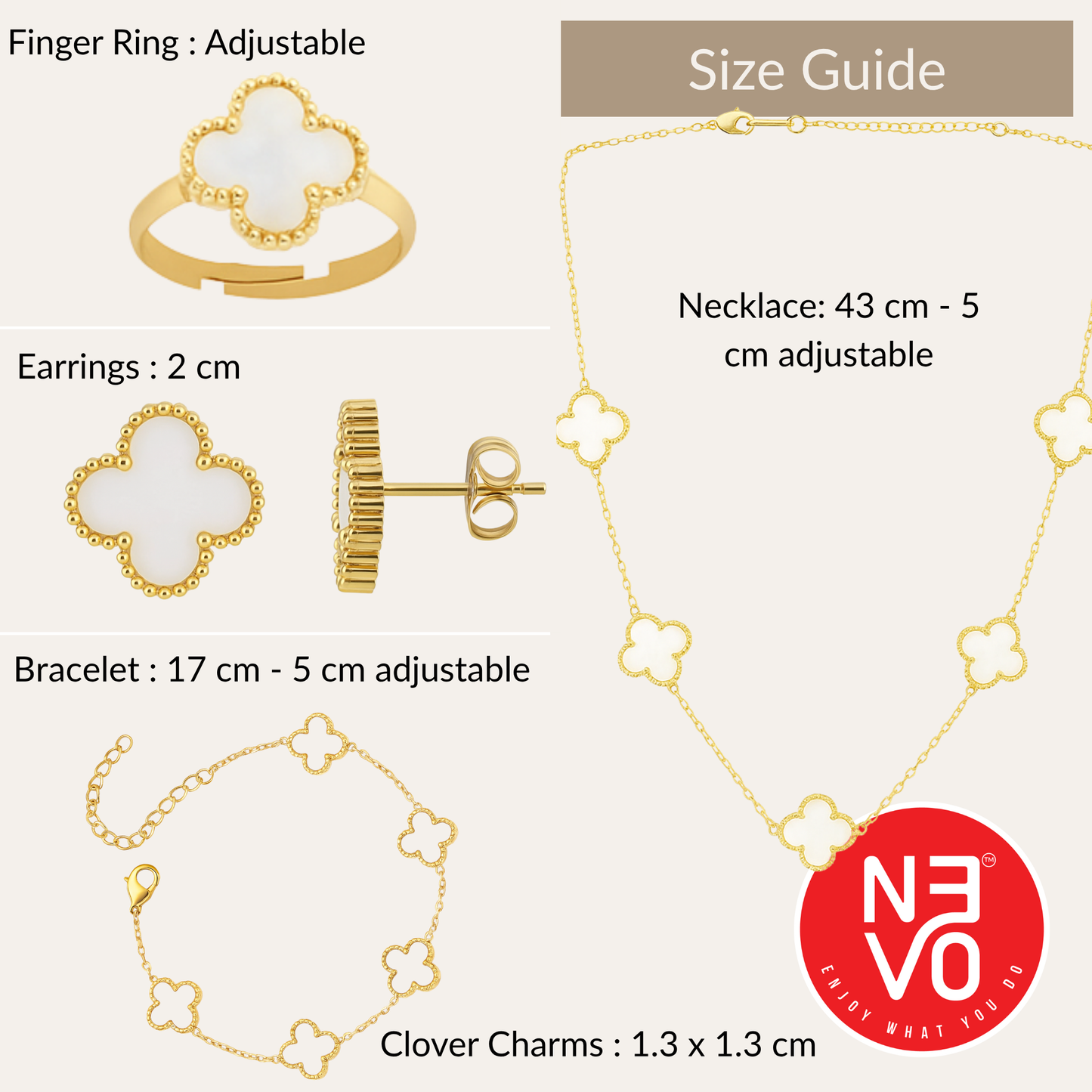 N3VO White Clover Jewelry Set
