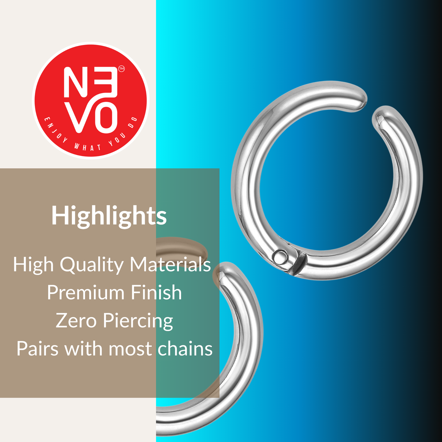 N3VO Silver Sleek Hoop