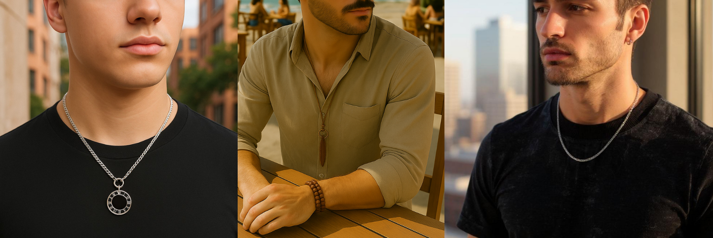 images of 3 men wearing jewelry