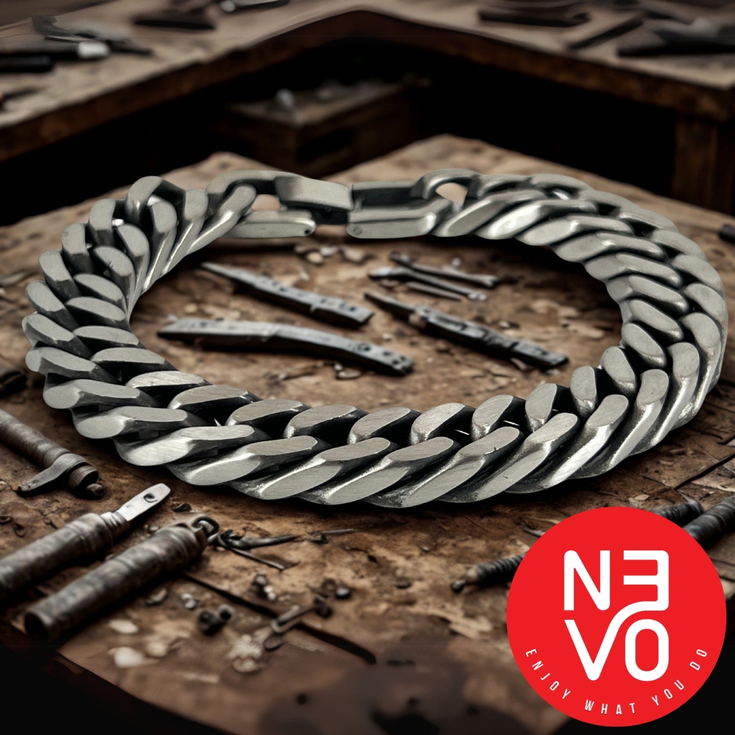 N3VO Vulcan Cuban Link Bracelet – Silver Finish