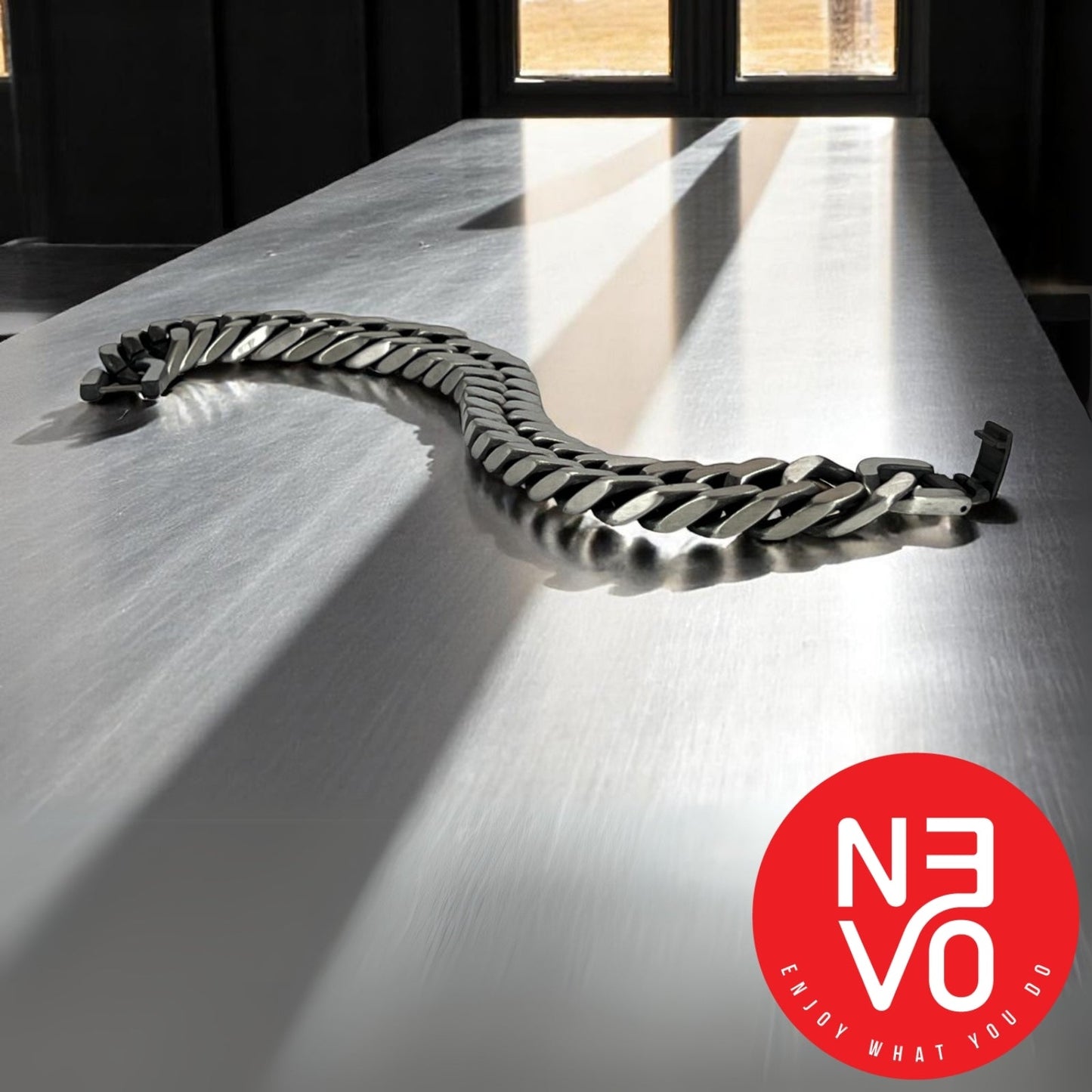 N3VO Vulcan Cuban Link Bracelet – Silver Finish