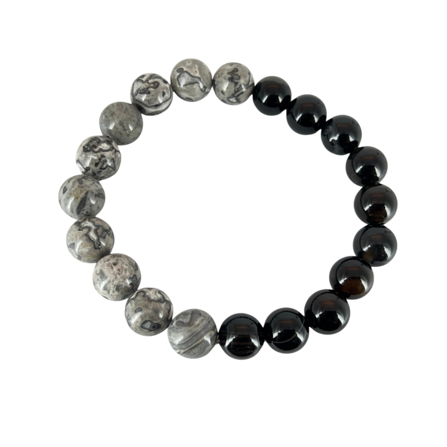 N3VO Obsidian Storm Beaded Bracelet – Black & White Stone Finish
