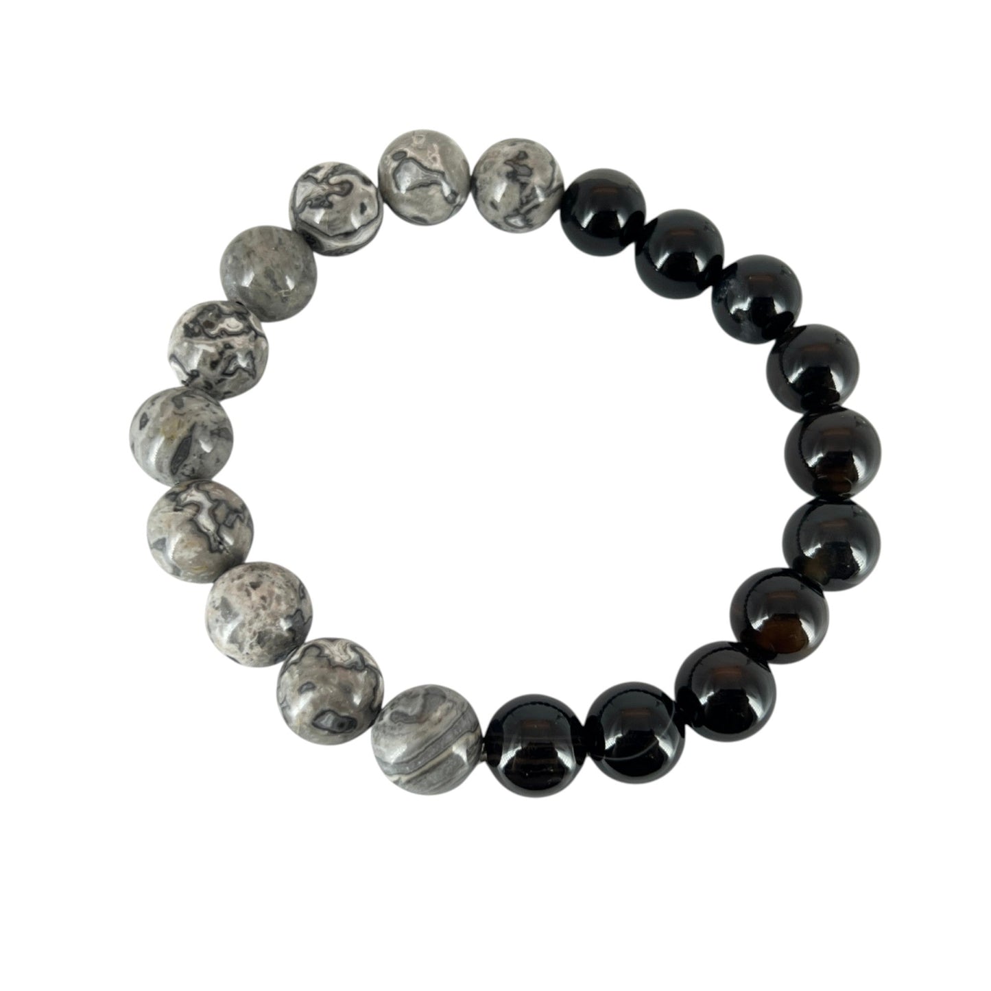 N3VO Obsidian Storm Beaded Bracelet – Black & White Stone Finish