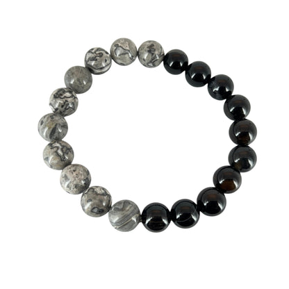 N3VO Obsidian Storm Beaded Bracelet – Black & White Stone Finish