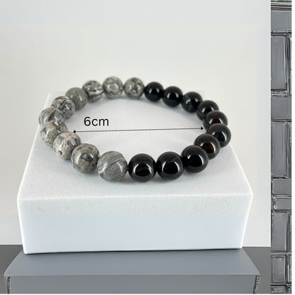 N3VO Obsidian Storm Beaded Bracelet – Black & White Stone Finish