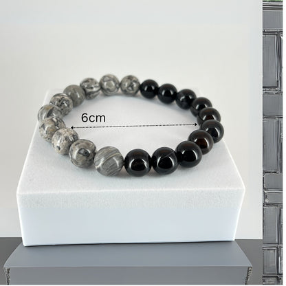 N3VO Obsidian Storm Beaded Bracelet – Black & White Stone Finish