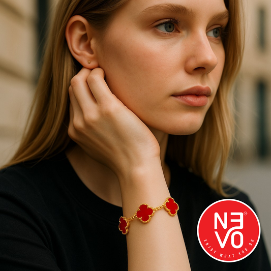 N3VO Clover Radiance Red Enamel Bracelet