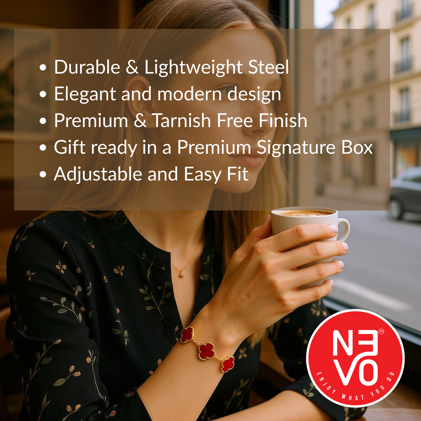 N3VO Clover Radiance Red Enamel Bracelet