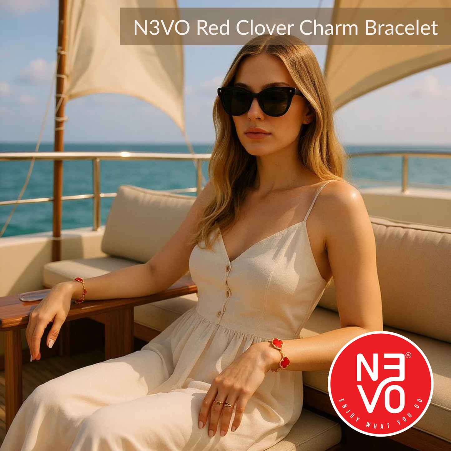 N3VO Clover Radiance Red Enamel Bracelet