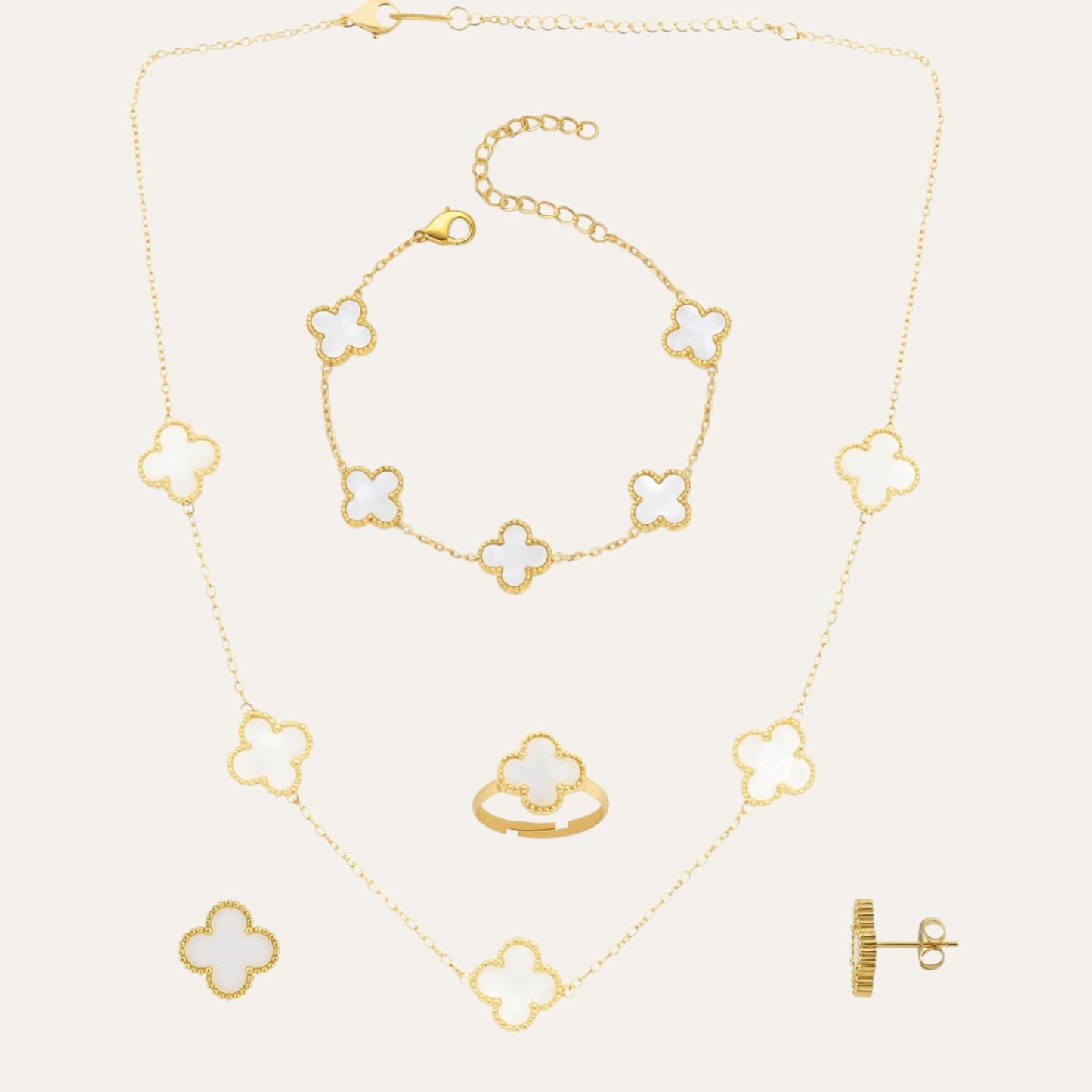 N3VO White Clover Jewelry Set